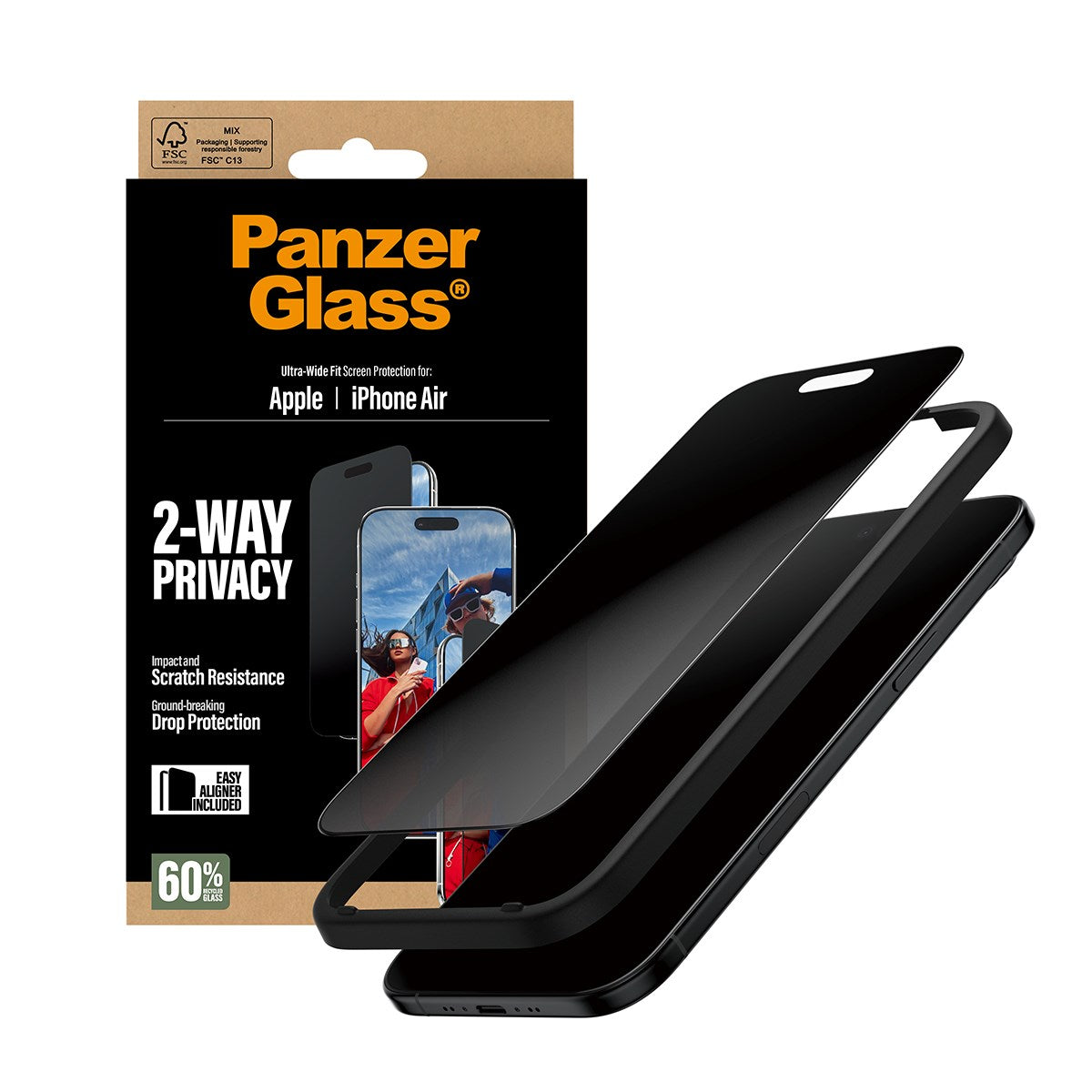 PanzerGlass® 2-Way Privacy Displayschutz iPhone Air | Ultra-Wide Fit m. EasyAligner